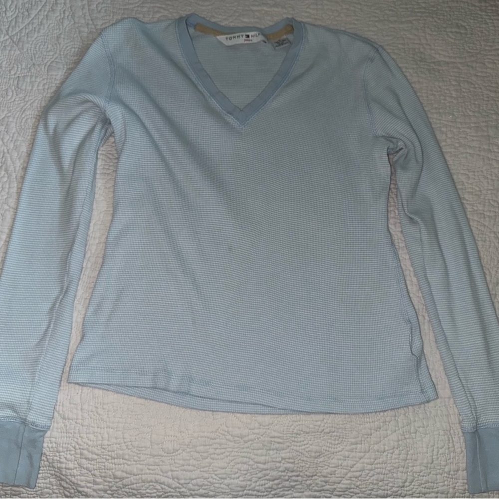 Tommy Hilfiger Light Blue V-Neck Top, Sz M